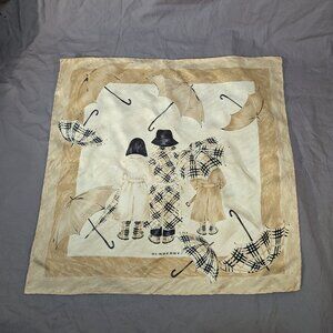 Authentic Vintage Burberry London Silk Scarf Handkerchief - Umbrella Check Scene
